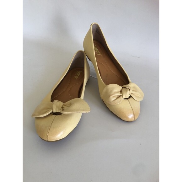Born Shoes Womens 7M Anah Ballet Flats Yellow Leather Bow Casual Slip On Comfort - Picture 1 of 16
